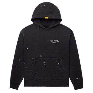 Men's Black Crewneck Hoodie with White Paint-Splatter